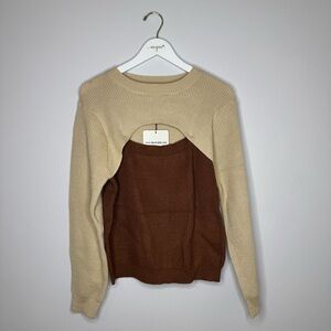 NWT | BiBi Cut-Out Color Block Beige and Brown Sweater | Size Large